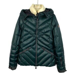 Moncler Grenoble Makalu Series Green Hooded Down Jacket With Logo & Zipper Pocke
